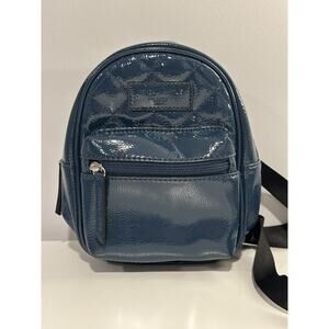 Kendall + Kylie Womens Mini Backpack Zip Textured Slick Faux Leather Blue Teal